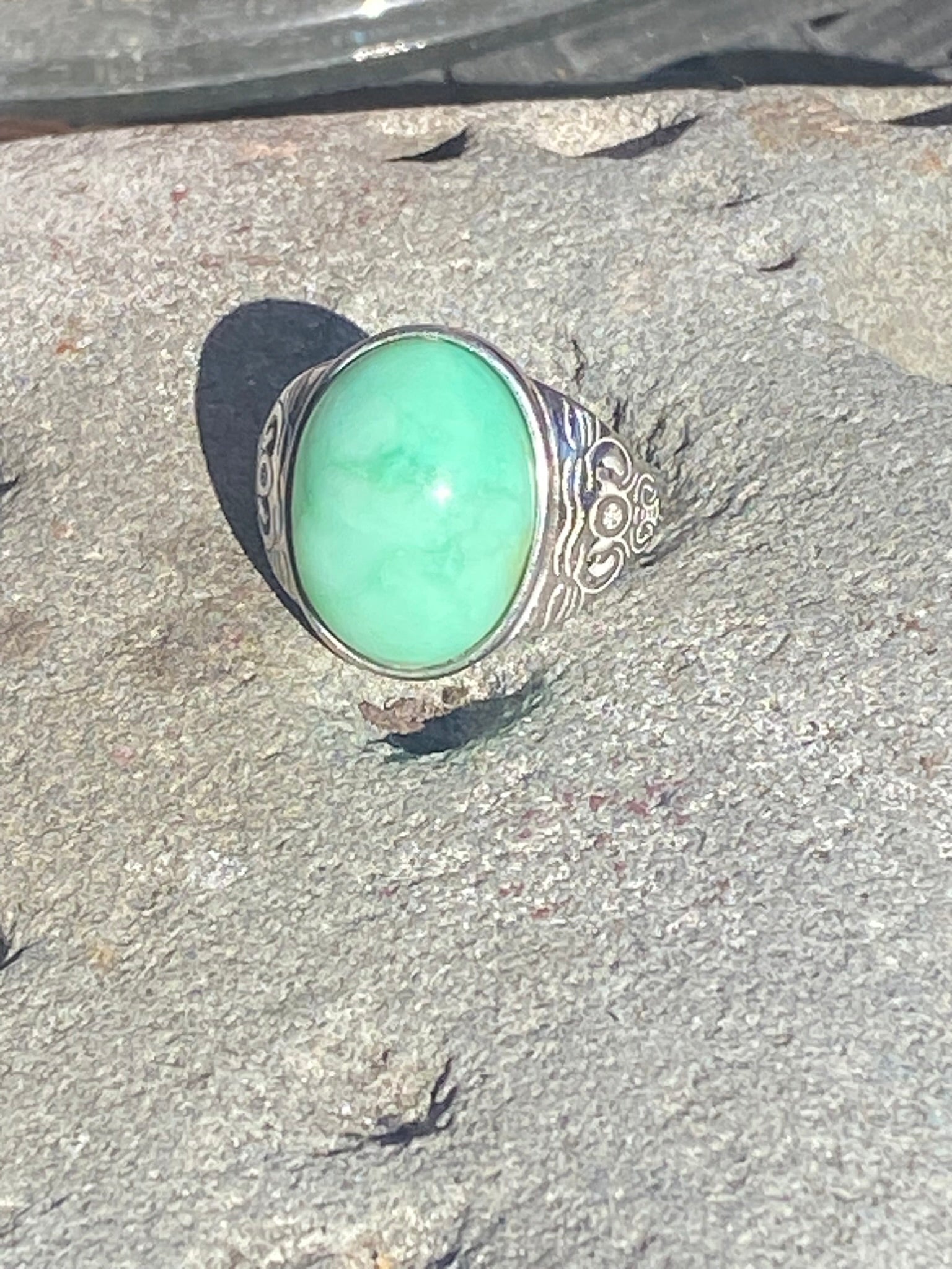 Handcrafted Chrysoprase Ring in Silver Band featuring a natural gemstone set in a silver jewelry setting