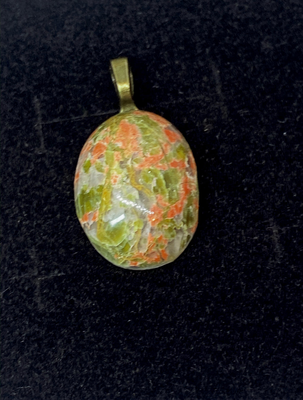 Natural Unakite Pendant with Brass Bail gemstone pendant, handcrafted jewelry featuring polished stone with unique color and mineral patterns