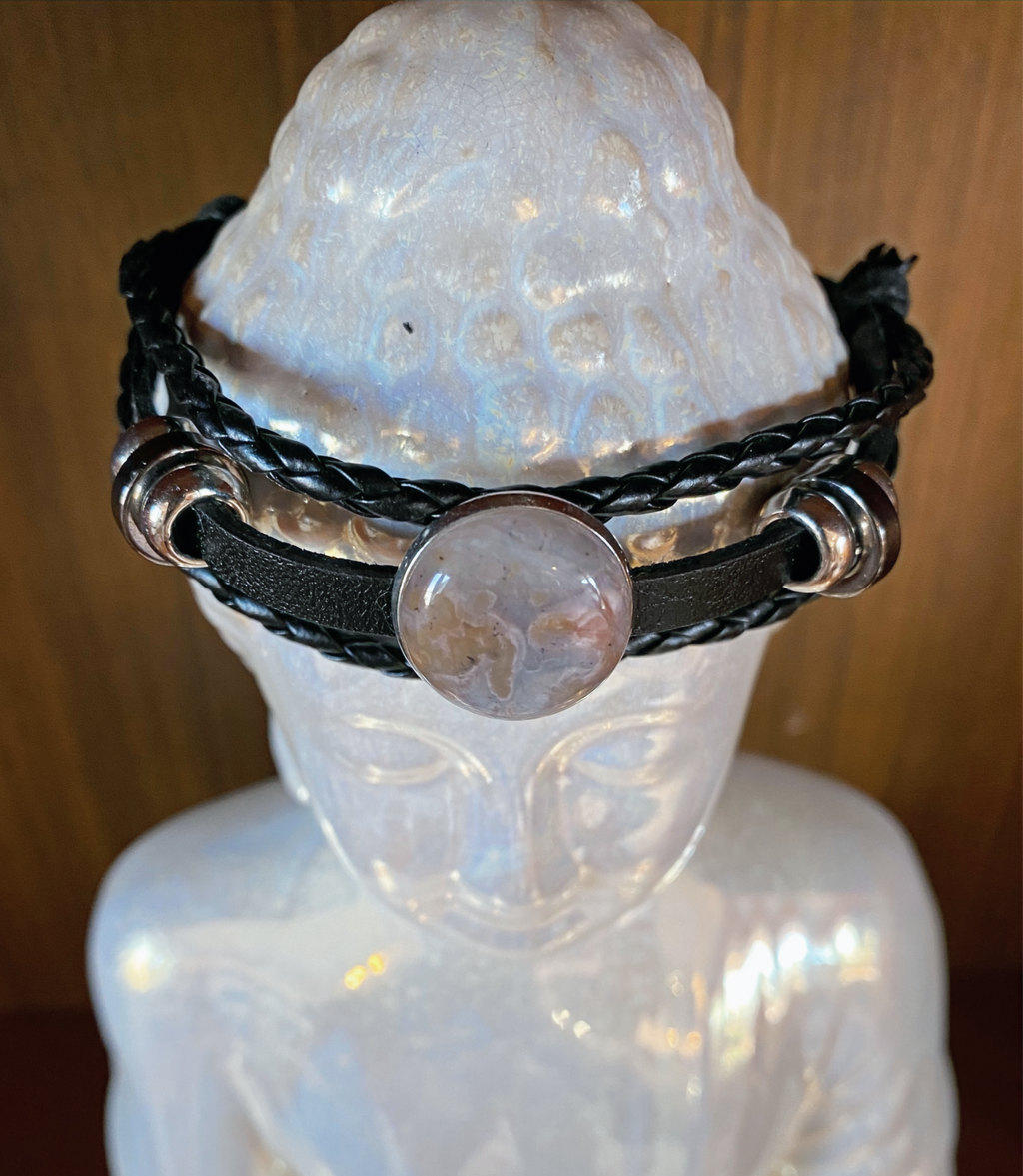 Natural Butte Creek Agate on Leather gemstone jewelry featuring polished stone with distinctive color, pattern, and handcrafted craftsmanship