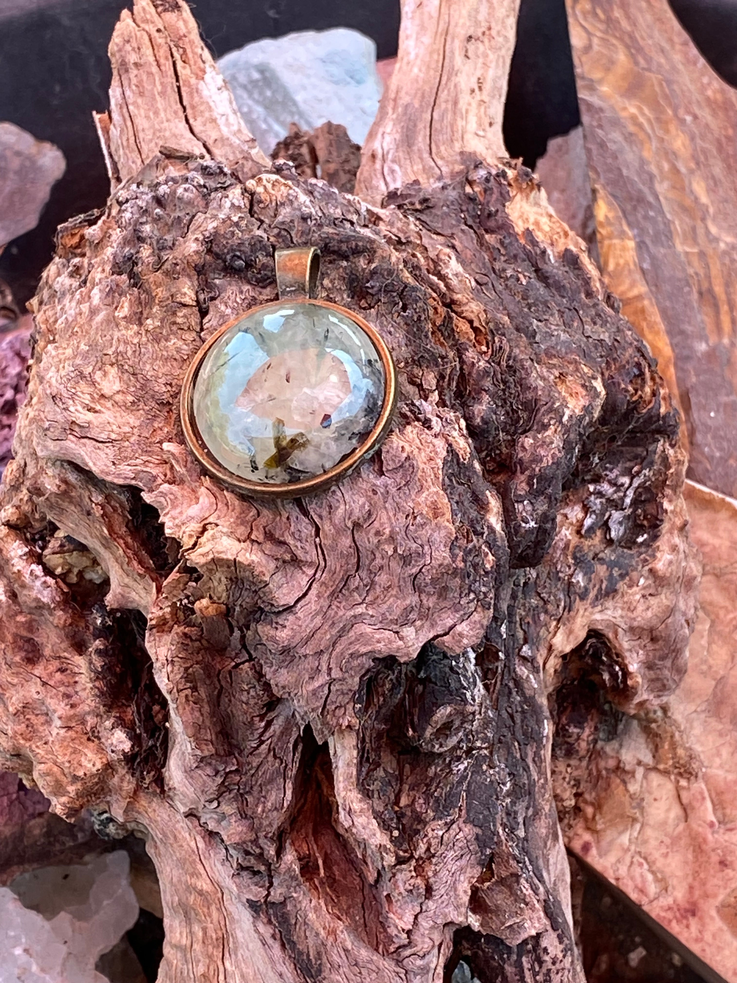 Natural Prahlite  Pendant gemstone pendant, handcrafted jewelry featuring polished stone with unique color and mineral patterns