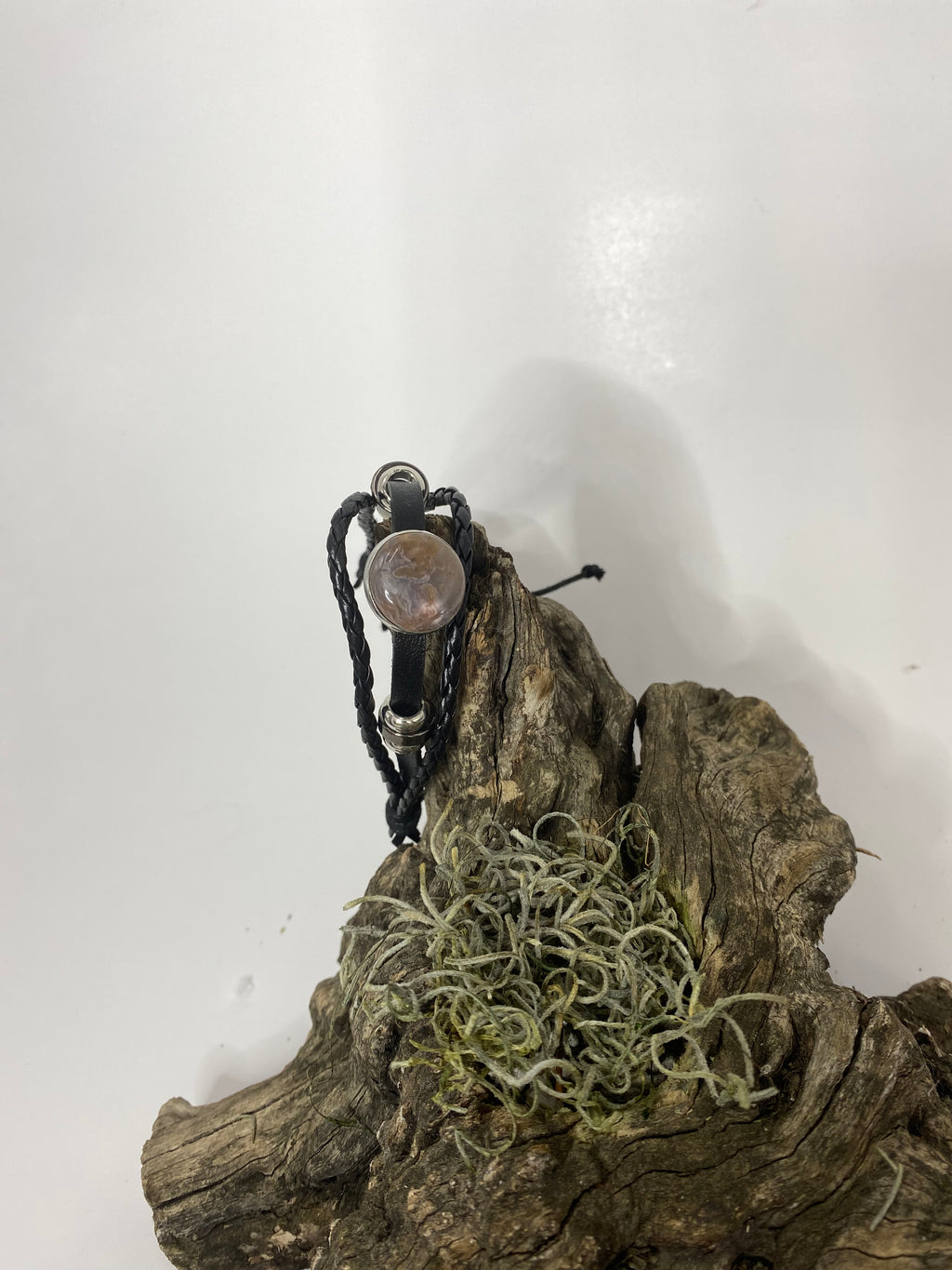 Agate Leather Black Gemstone Bracelet featuring banded natural, presented as a handcrafted gemstone bracelet from the Mystical Gemstones collection at La Esquinas.