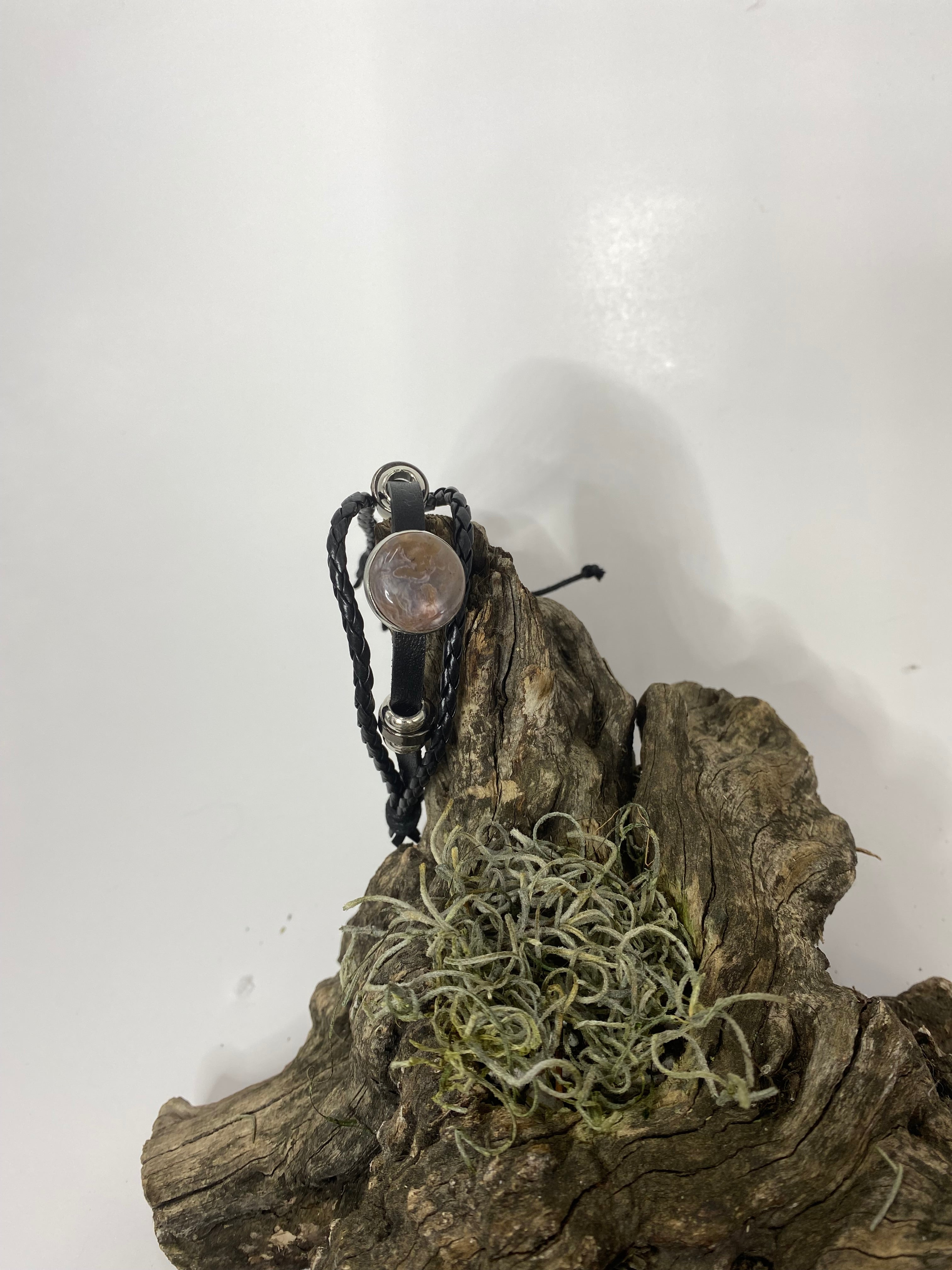 Natural Agate Leather Black Bracelet gemstone jewelry featuring polished stone with distinctive color, pattern, and handcrafted craftsmanship