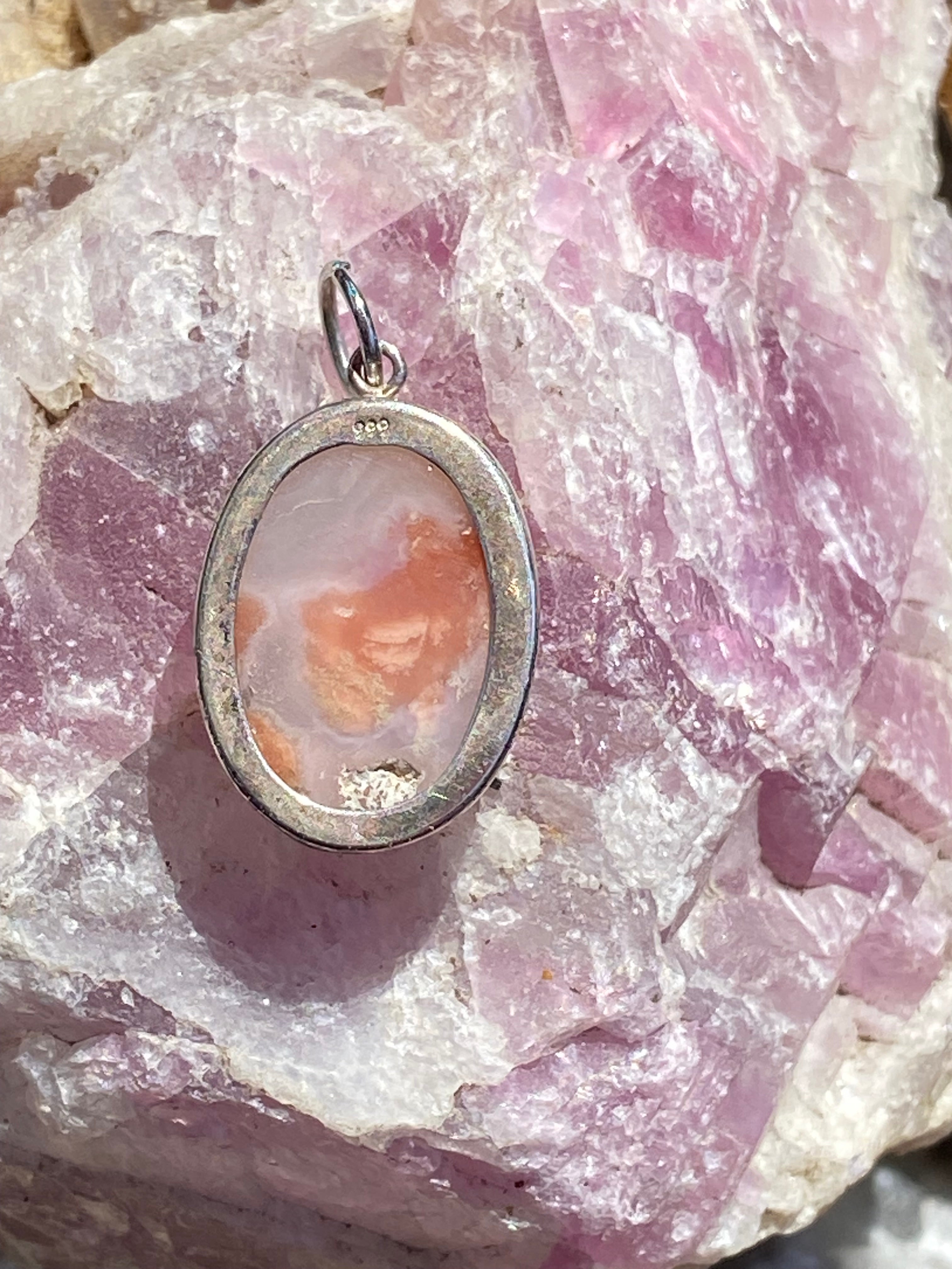 Natural Bubblegum Agate sterling silver Pendant gemstone pendant, handcrafted jewelry featuring polished stone with unique color and mineral patterns