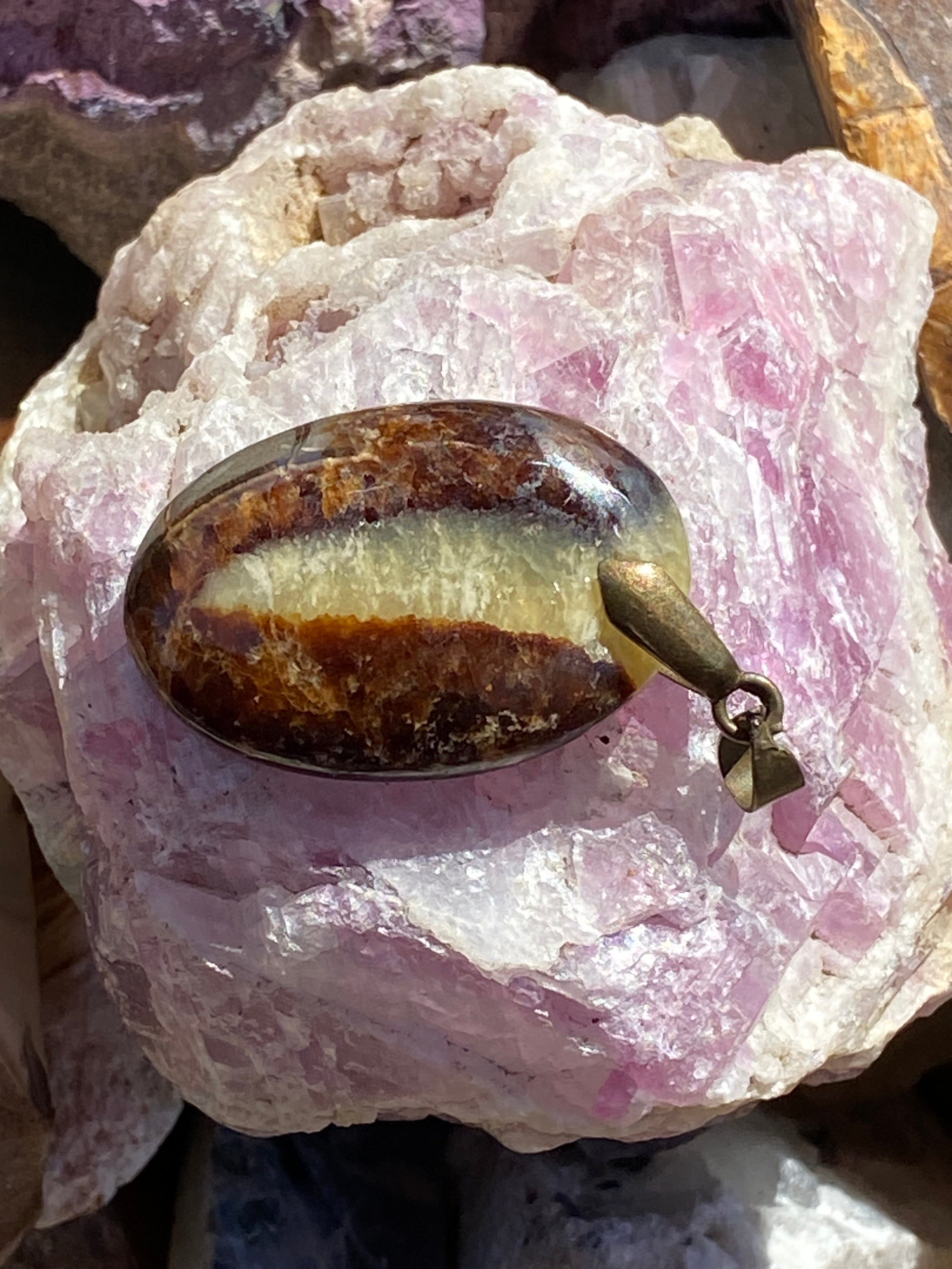 Natural Septarian Nodule  Pendant gemstone pendant, handcrafted jewelry featuring polished stone with unique color and mineral patterns