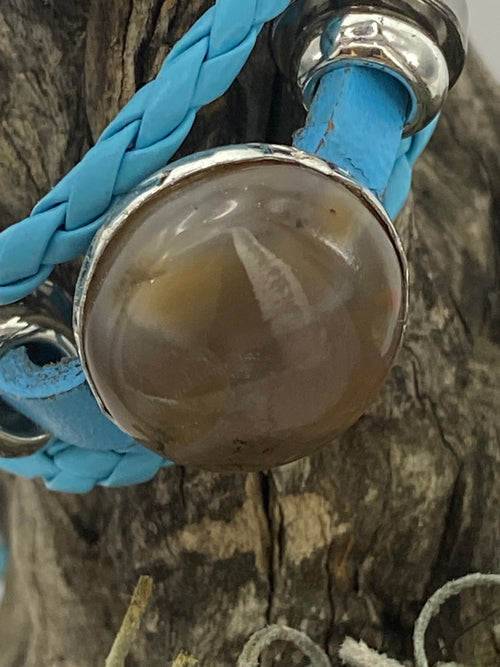 Natural Agate Leather Blue Bracelet gemstone jewelry featuring polished stone with distinctive color, pattern, and handcrafted craftsmanship