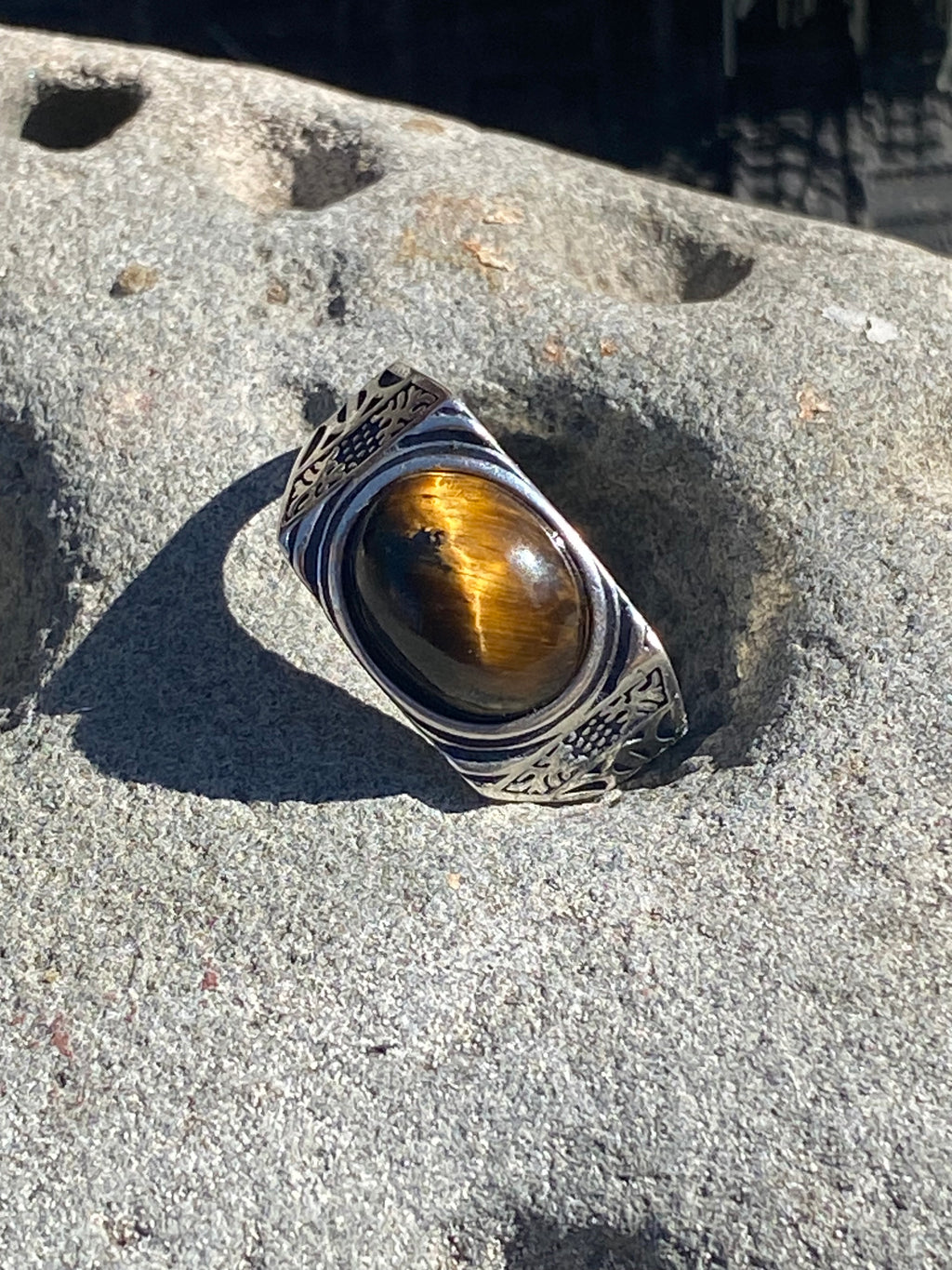 Handcrafted Tiger Eye Ring featuring a natural gemstone set in a silver jewelry setting