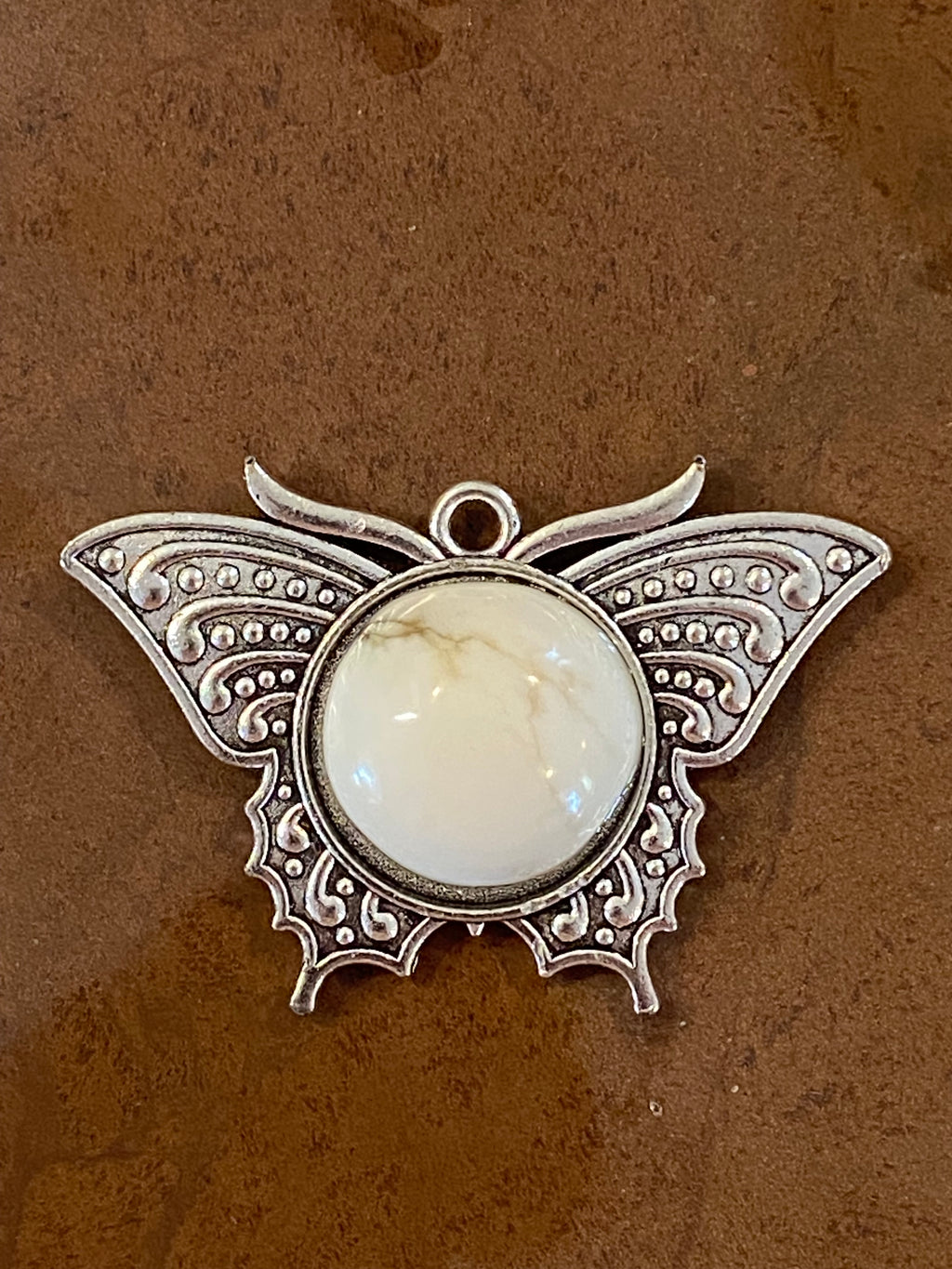 White Buffalo Turquoise Butterfly Pendant