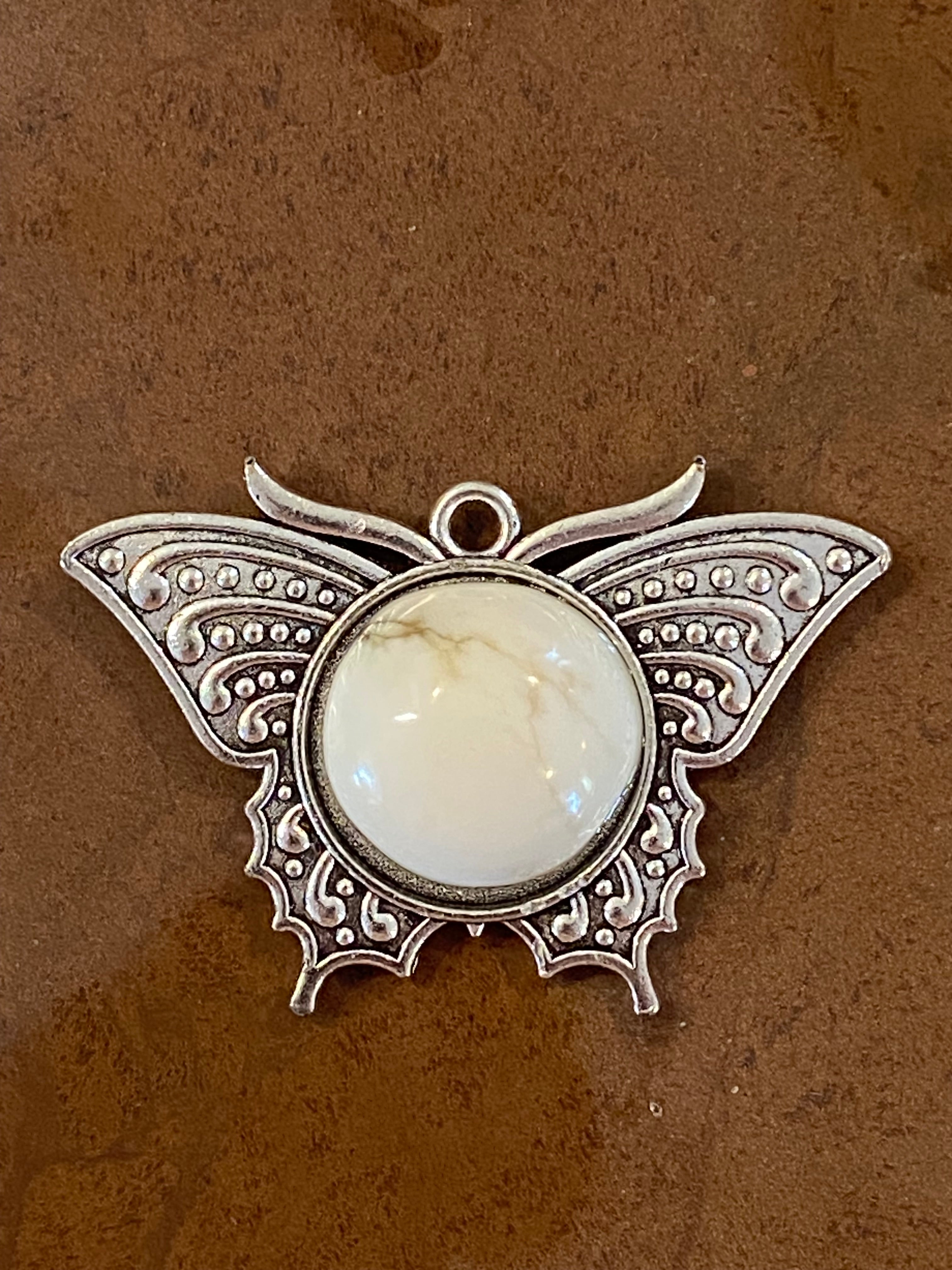 White Buffalo Turquoise Butterfly Pendant