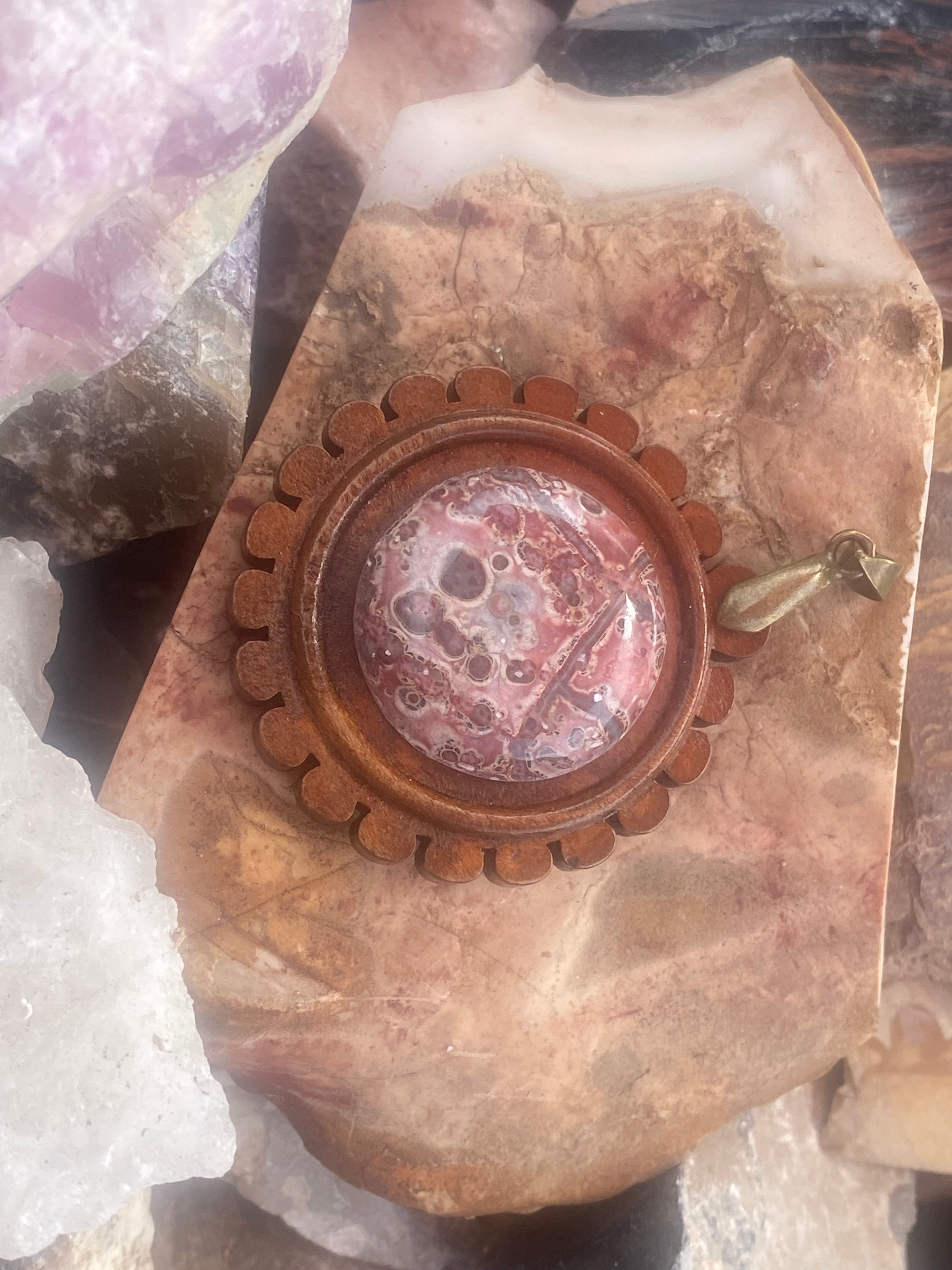 Natural Leopard Skin Jasper Wooden Pendant gemstone pendant, handcrafted jewelry featuring polished stone with unique color and mineral patterns