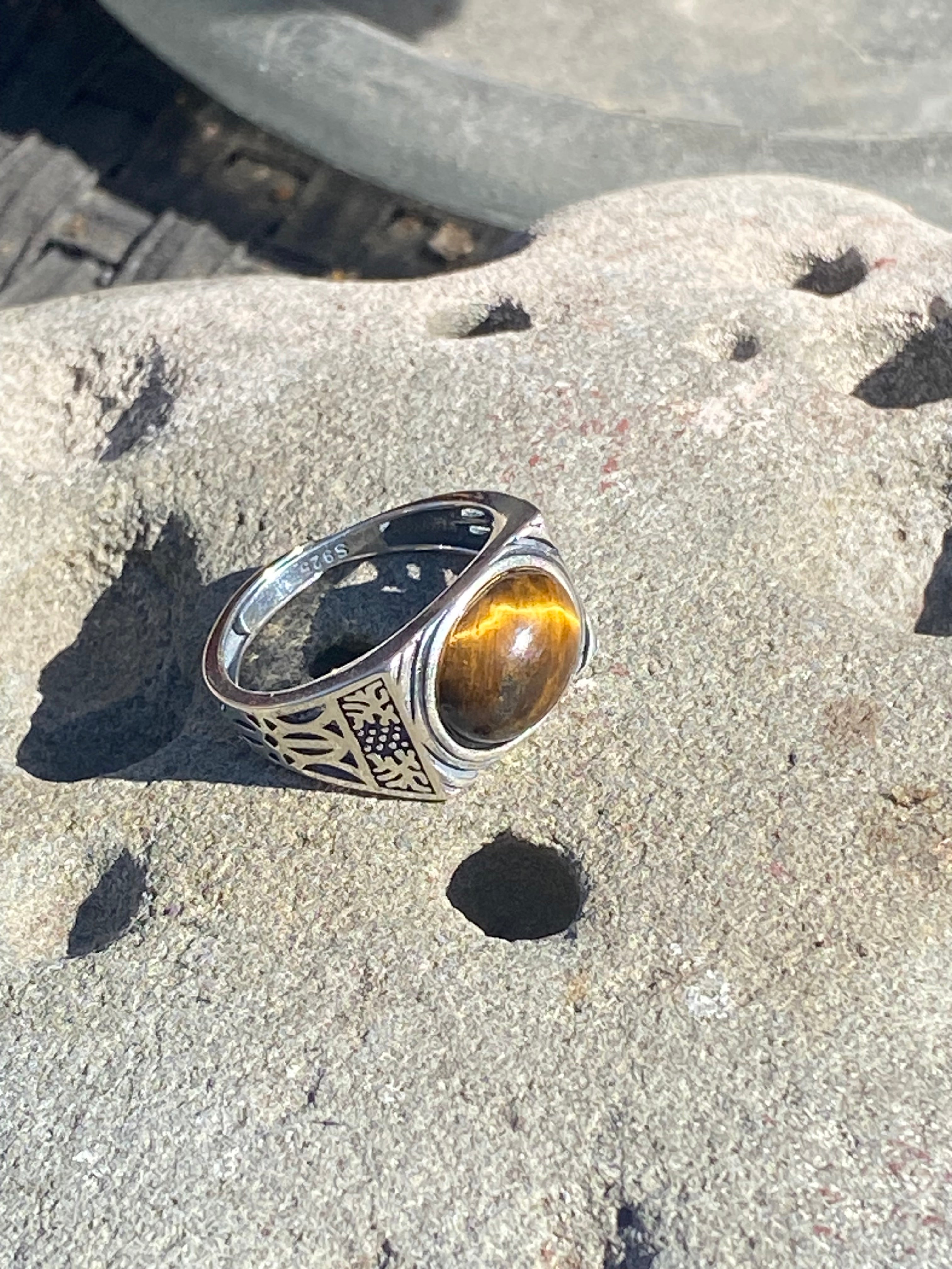 Handcrafted Tiger Eye Ring featuring a natural gemstone set in a silver jewelry setting
