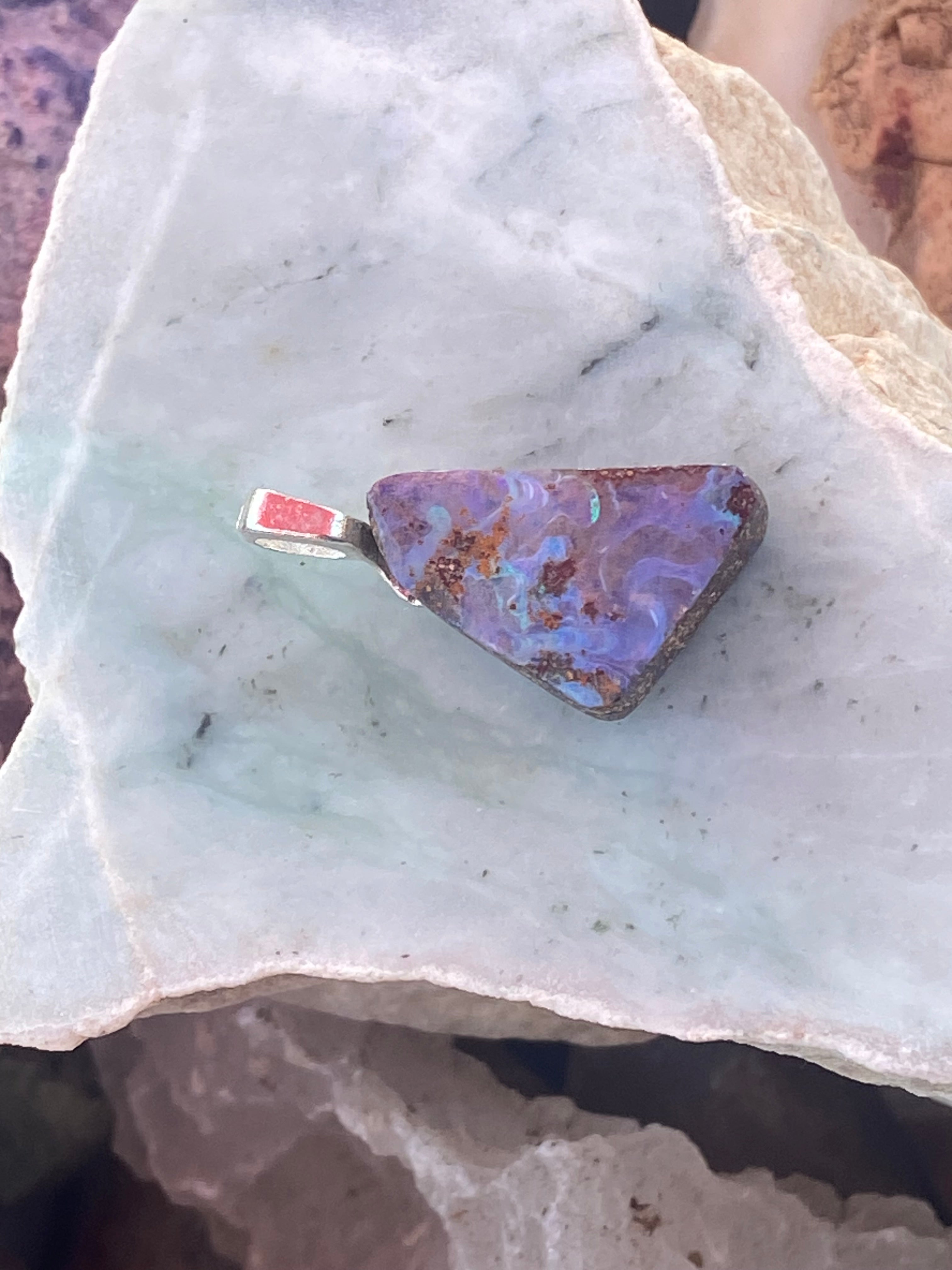 Natural Triangular Boulder Opal Pendant gemstone pendant, handcrafted jewelry featuring polished stone with unique color and mineral patterns